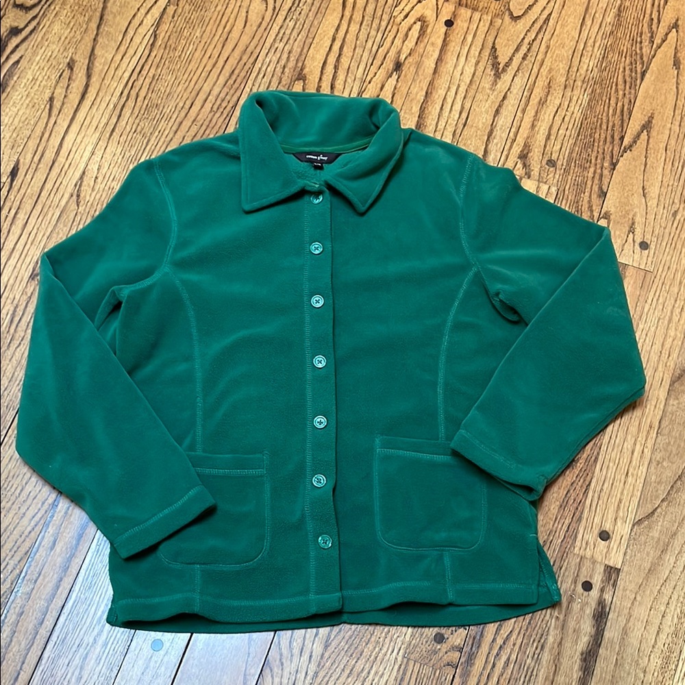 Cotton Ginny sz M Green Button-Up Jacket Shacket Princess seams ITS THE GREEN